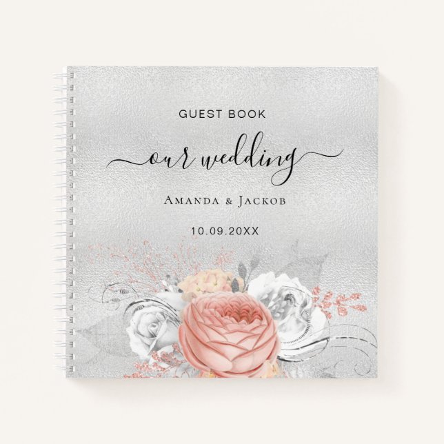 Cuaderno Boda rosa de oro plateado floral (Anverso)