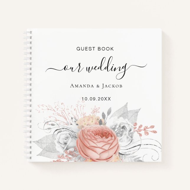 Cuaderno Boda rosa oro plata floral (Anverso)