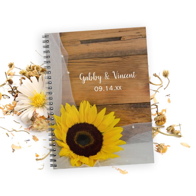 Cuaderno Boda rústica de girasol y velo en el campo (Subido por el creador)