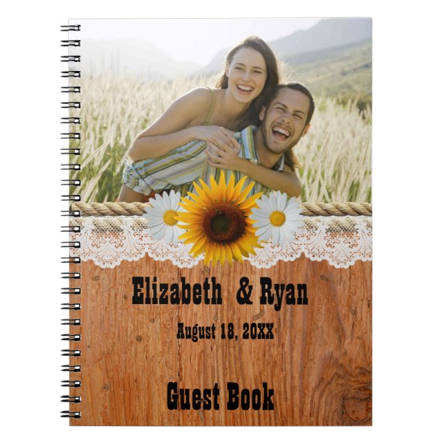 Cuaderno Boda rústico del país, Rótulo en libro, girasol (Frente)