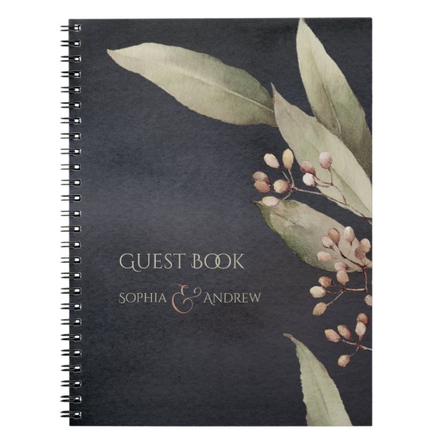 Cuaderno Boda rústico vintage de vegetación botánica oscura (Frente)