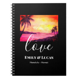 Cuaderno Boda Tema Tropical Beach Sunset acuarela