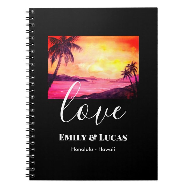 Cuaderno Boda Tema Tropical Beach Sunset acuarela (Frente)