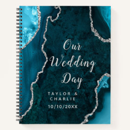Cuaderno Boda verde azulado de mármol azul y plateado