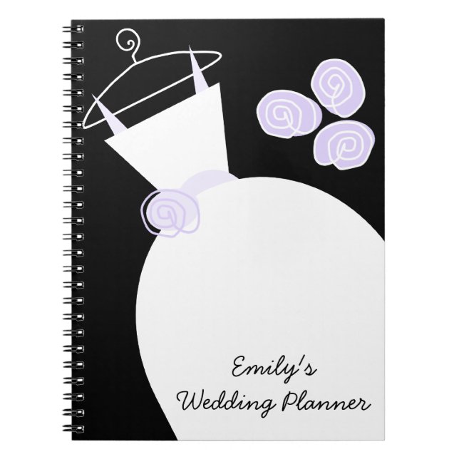 Cuaderno Boda vestido morado 'planificador de bodas' negro (Frente)