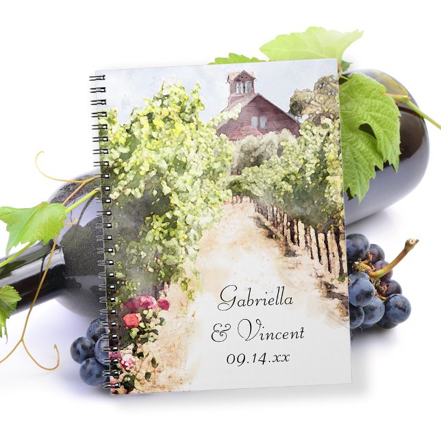 Cuaderno Boda Vineyard y Red Barn Watercolor (Perfect to use as a guest book or advice book at your vineyard  wedding or shower theme.)