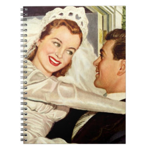 Cuaderno Boda Vintage, recién casados, novia feliz y novio