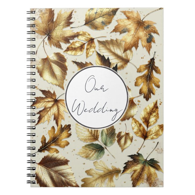 Cuaderno Bodas de Otoño Glam Beige Almendra Hojas de Bronce (Frente)