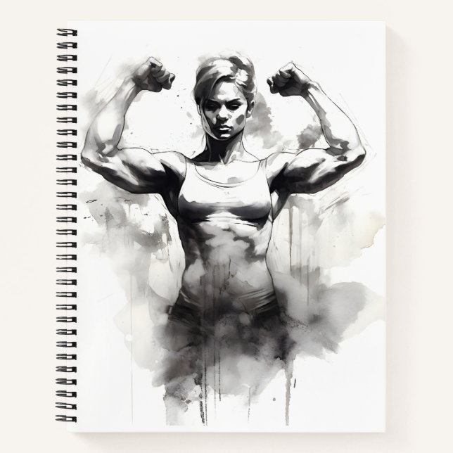 Cuaderno Bodybuilding Sketch Female Flexando sus músculos (Anverso)