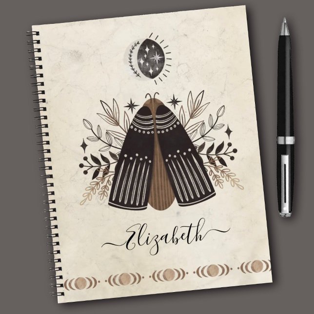 Cuaderno Bohemia Vintage Mystical Moth (An elegant bohemian celestial moth journal. Personalize with your name.)