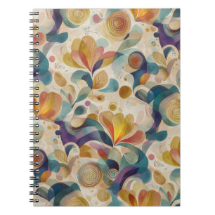 Cuaderno Boho Abstracto Floral Remolino Acuarela Oro Verde