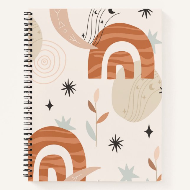 Cuaderno Boho arco iris línea abstracta arte estrellas de l (Anverso)