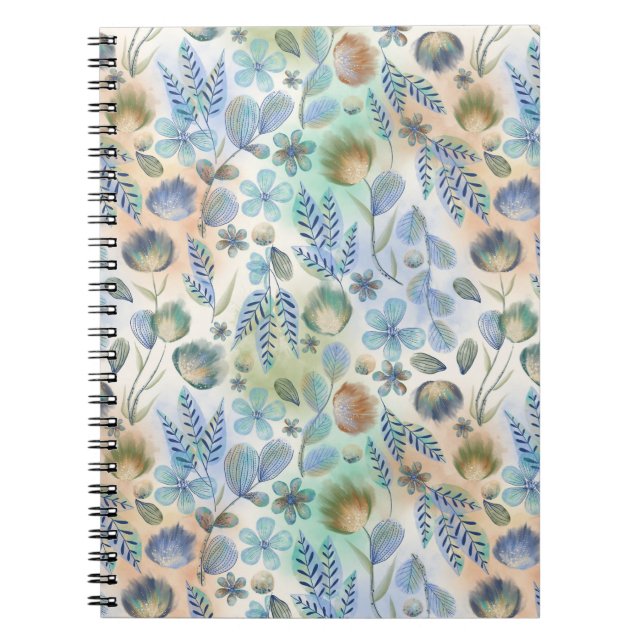 Cuaderno Boho azul verde floral botánico caprichoso  (Frente)