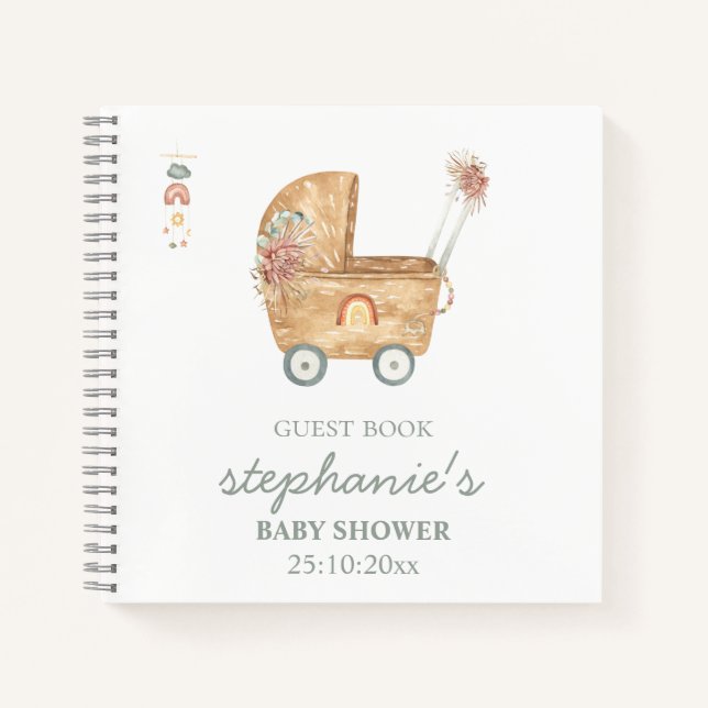 Cuaderno Boho Baby Carriage Baby Shower Guest Book (Anverso)