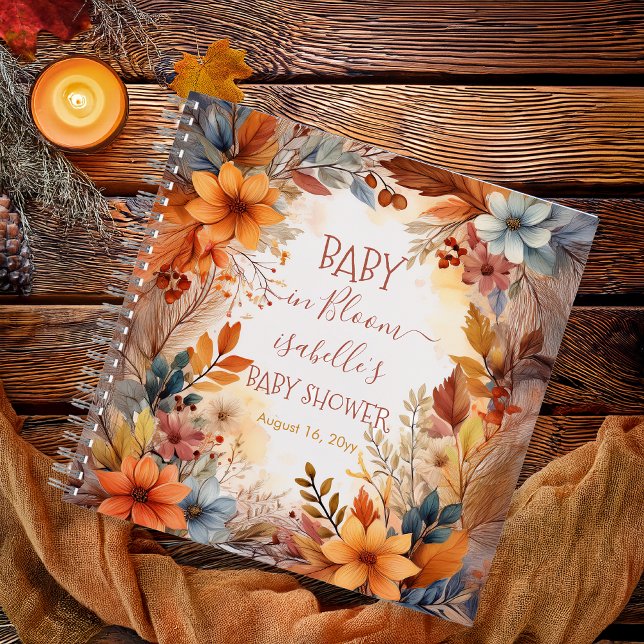 Cuaderno Boho Baby in Bloom Fall Floral Shower Guest Book (Boho Baby in Bloom Fall | Autumn Floral Frame Baby Shower Guest Book Notebook)