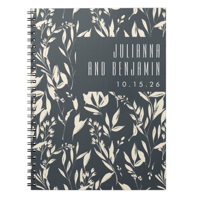 Cuaderno Boho Black Hand Drake Floral Boda Personalizado (Frente)