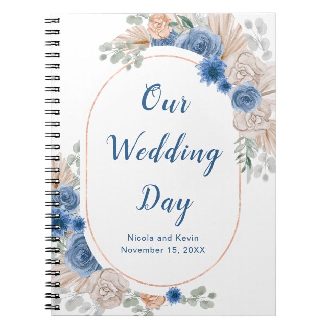 Cuaderno Boho Blue Pampas Planner de Boda Grass Wedding (Frente)