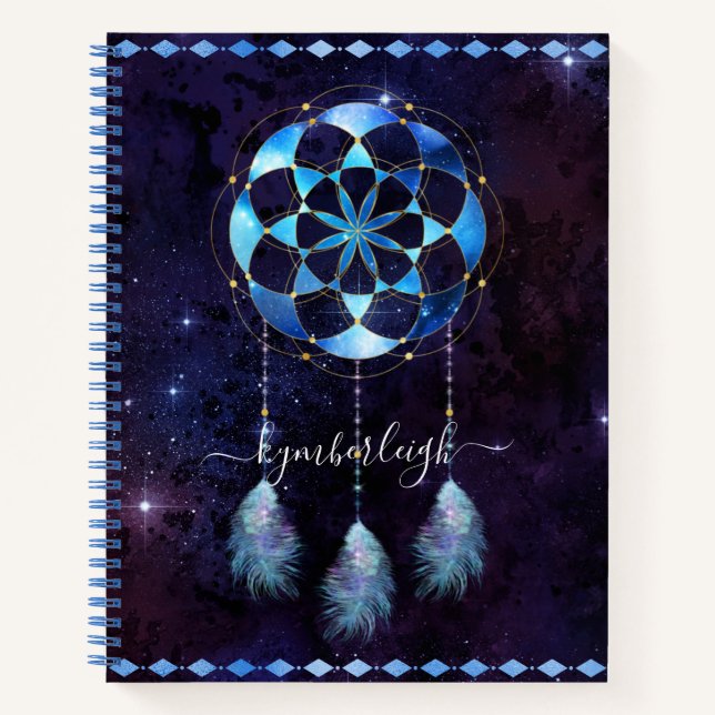 Cuaderno Boho Blue Tribal Celestial Mandala Dreamcatcher (Anverso)