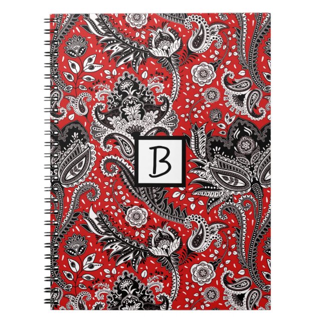 Cuaderno Boho Bohemiano de Paisley floral blanca y negra ro (Frente)