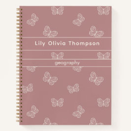 Cuaderno Boho Butterfly Pattern School Girls Name Mauve