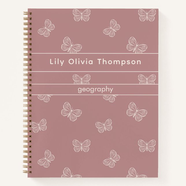 Cuaderno Boho Butterfly Pattern School Girls Name Mauve (Anverso)