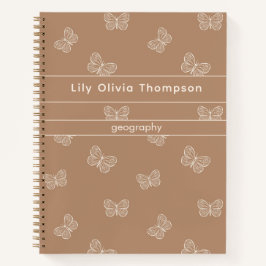 Cuaderno Boho Butterfly Pattern School Girls Name Tan Brown