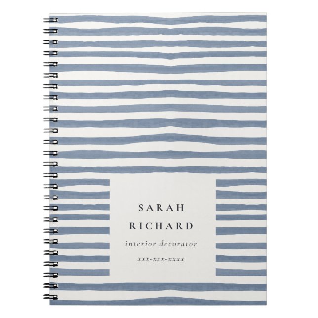 Cuaderno Boho Chic Dusky Blue Watercolor Hand Drawn Strips (Frente)