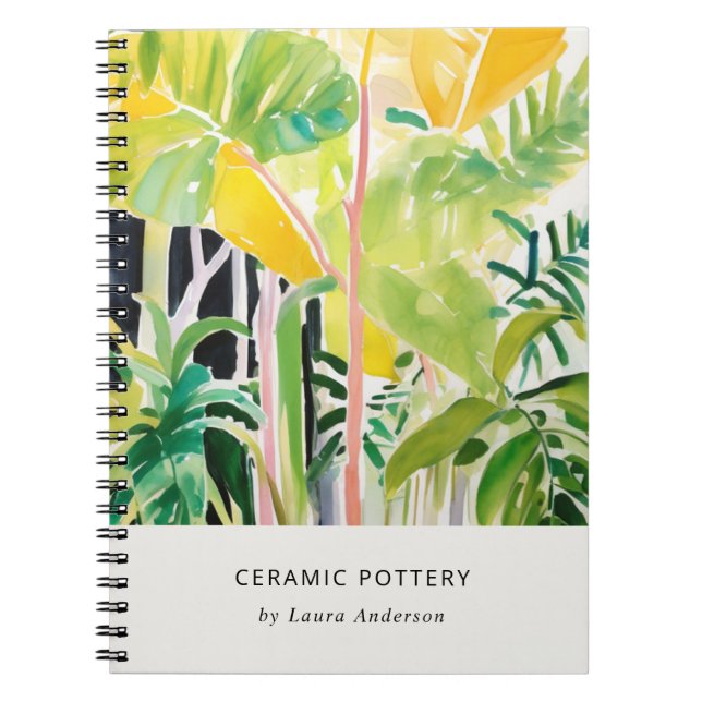 Cuaderno Boho Chic Green Tropical Leafy Foliage Botanical (Frente)