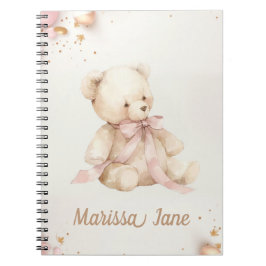 Cuaderno Boho Chic Rosa Pastel y Oso de Peluche Marrón