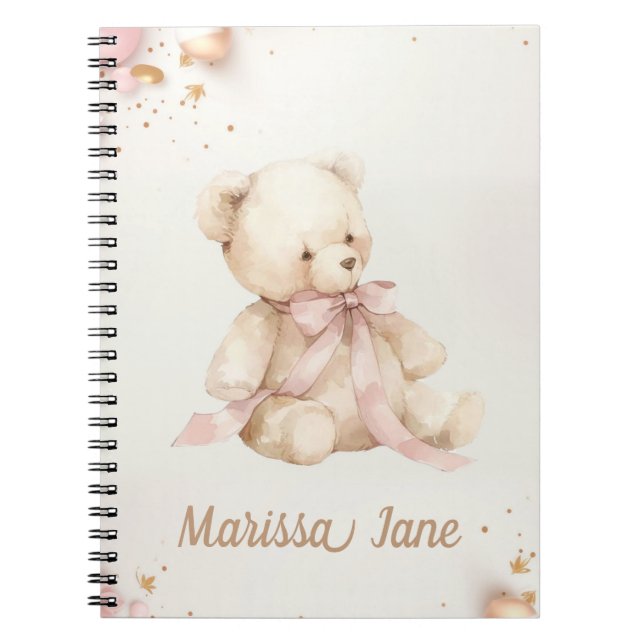 Cuaderno Boho Chic Rosa Pastel y Oso de Peluche Marrón (Frente)