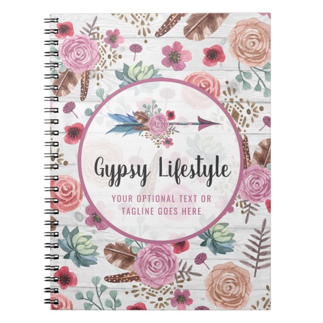 Cuaderno Boho Chic Rústico Flecha Pluma Acuarela Bohemio (Frente)