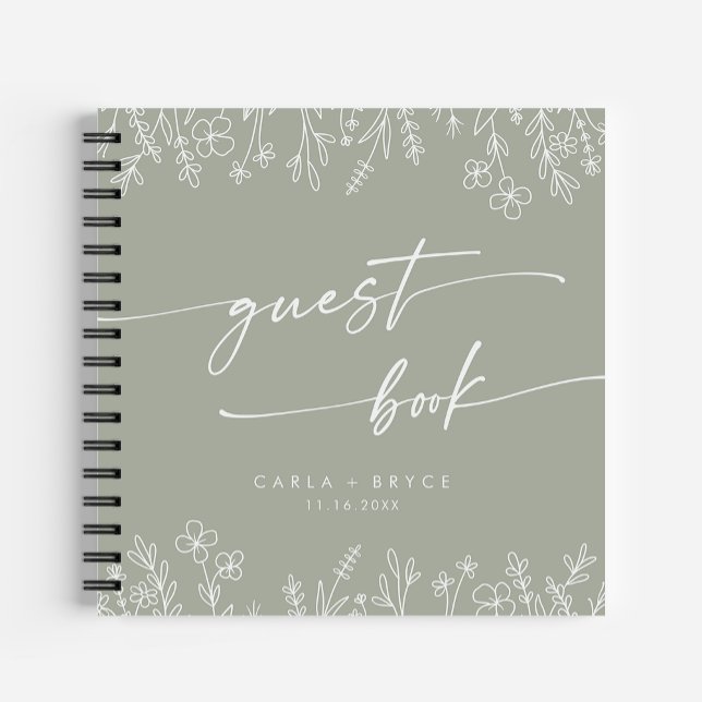 Cuaderno Boho Chic Sage Green Wildflower Wedding Guest Book (Subido por el creador)