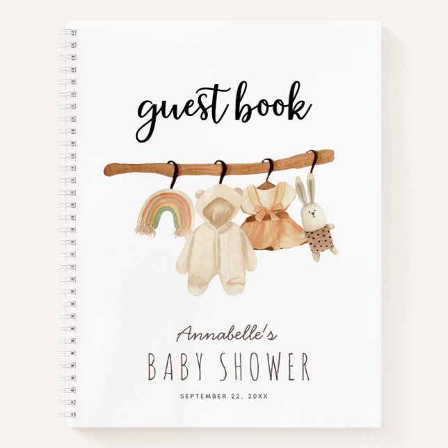 Cuaderno Boho Clothesline Chica Baby Shower Guest Book (Anverso)