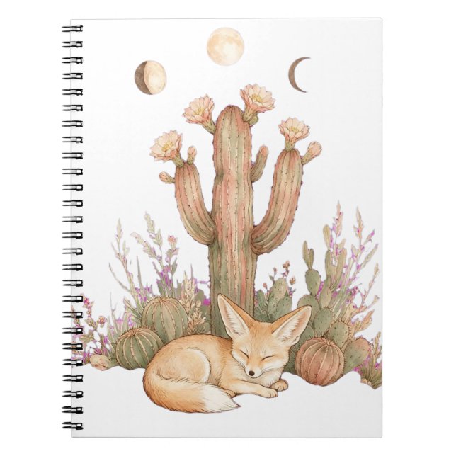 Cuaderno Boho Desierto Fennec Fox Durmiendo Bajo Cactus Sag (Frente)