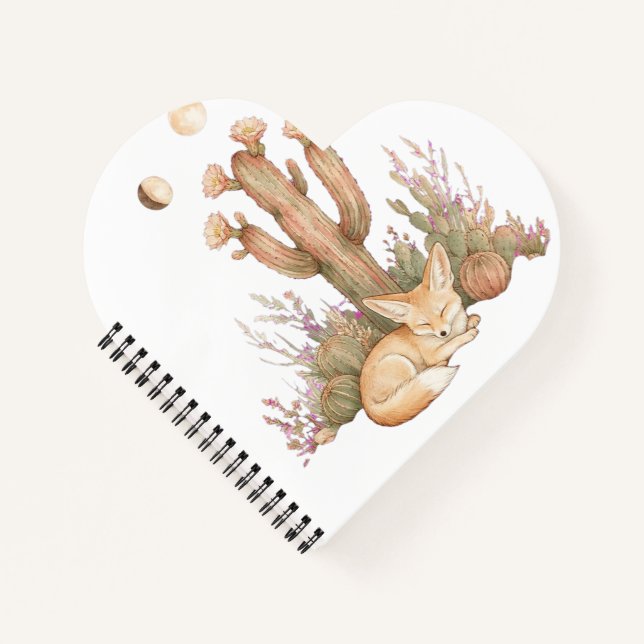 Cuaderno Boho Desierto Fennec Zorro Durmiendo Bajo Cactus S (Anverso)