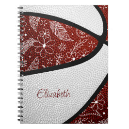 Cuaderno Boho doodle flowers maroon white basketball