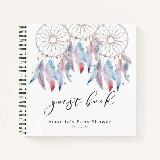 Cuaderno Boho Dreamcatcher Guest Book Modern Baby Shower (Anverso)
