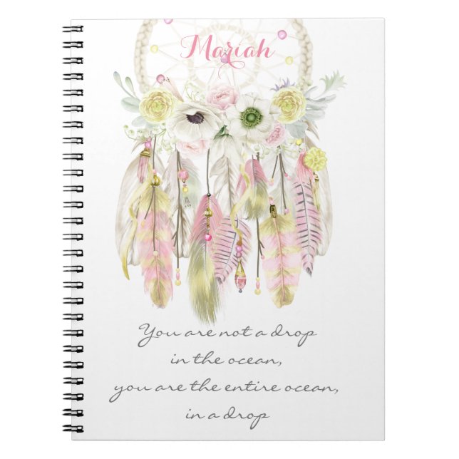 Cuaderno Boho Dreamcatcher tribal florece alcohol nativo (Frente)