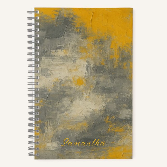 Cuaderno Boho Elegance Resumen Mustard & Gray Art (Anverso)