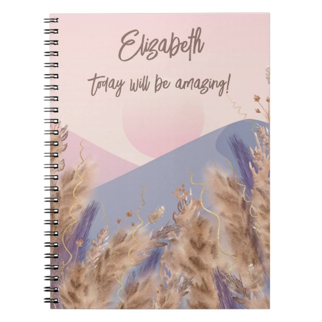 Cuaderno Boho Elegant Pastel Pampas Grass Rubor Pink Nature (Frente)