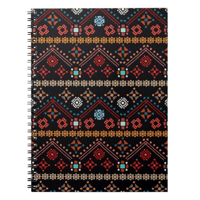 Cuaderno Boho étnico: Colorida Tribal Seamless. (Frente)