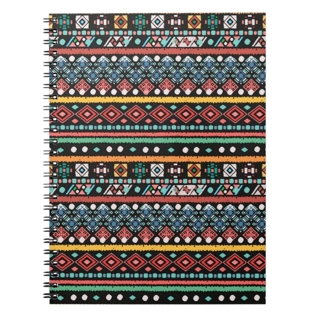 Cuaderno Boho étnico: Impresión de píxeles geométricos (Frente)