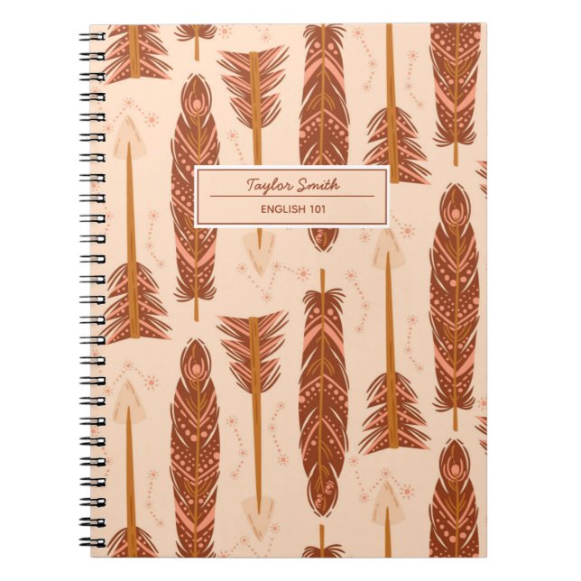 Cuaderno Boho Feathers nombre tribal y asunto (Frente)