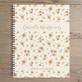Cuaderno Boho Floral Botanical Pattern Girl Beige Name Text