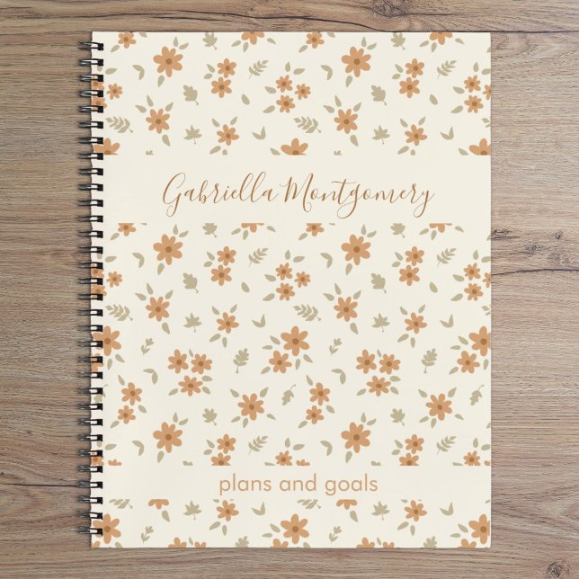Cuaderno Boho Floral Botanical Pattern Girl Beige Name Text (Subido por el creador)