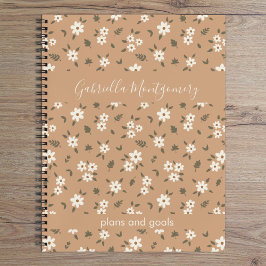Cuaderno Boho Floral Botanical Pattern Girl Brown Name Text