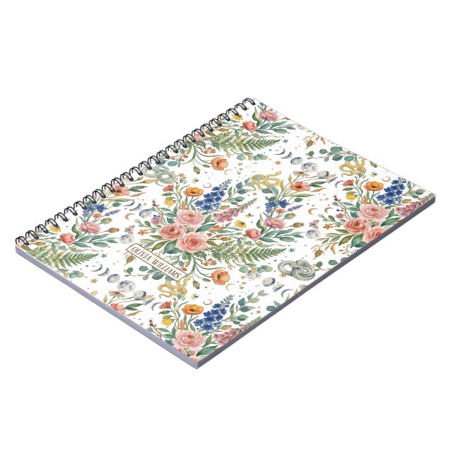 Cuaderno Boho Floral Celestial Luna  & Serpientes Botánico (Lado Izquierdo)