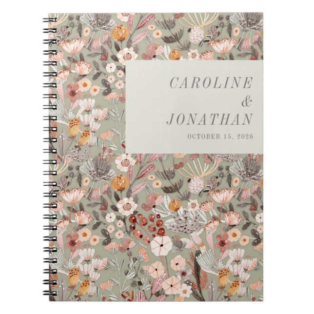 Cuaderno Boho floral de tazas verdes rusticas de sabio casa (Frente)