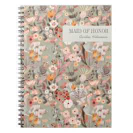 Cuaderno Boho floral de tazas verdes rusticas, doncella de 