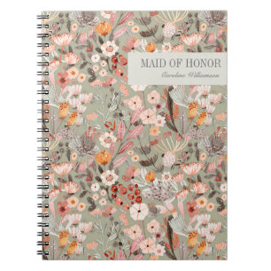 Cuaderno Boho floral de tazas verdes rusticas, doncella de